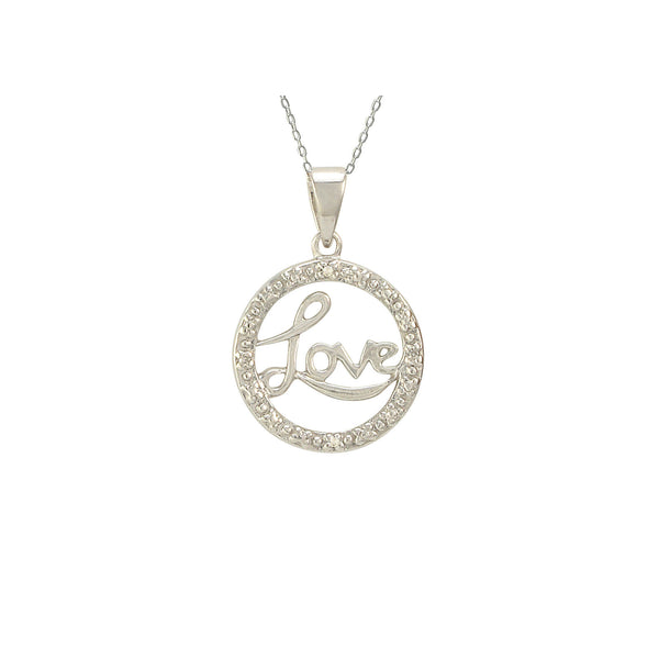 Sterling Silver Love Necklace with Diamond Accents, 18" (.01 cttw, I-J, I2-I3) - Jewelryland.com
