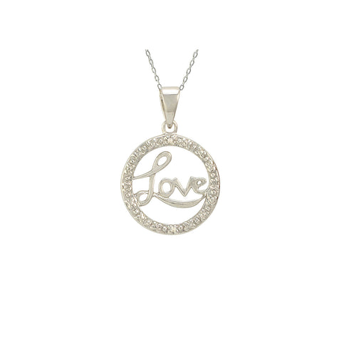 Sterling Silver Love Necklace with Diamond Accents, 18" (.01 cttw, I-J, I2-I3) - Jewelryland.com