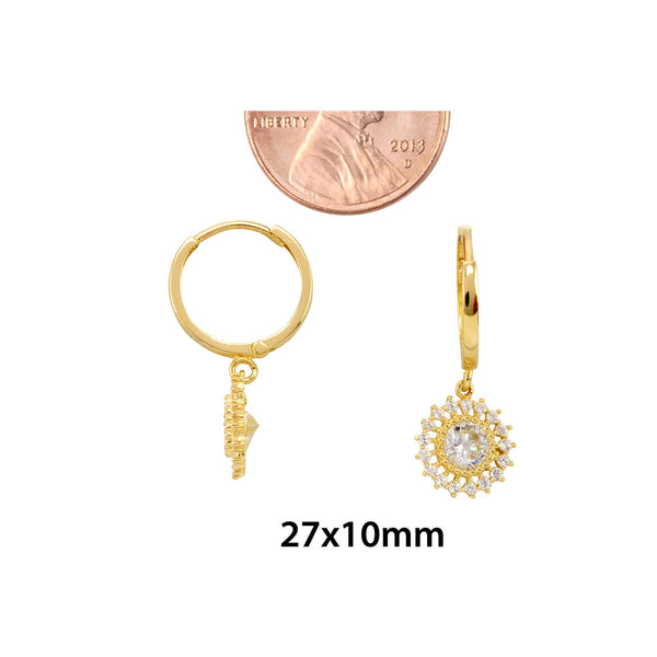 10k Yellow Gold Huggie Hoop Earrings with CZ Cubic Zirconia Disc Dangle - Jewelryland.com