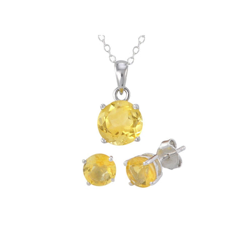 925 Sterling Silver Citrine Gemstone Pendant Necklace and Earrings Set Yellow - Jewelryland.com