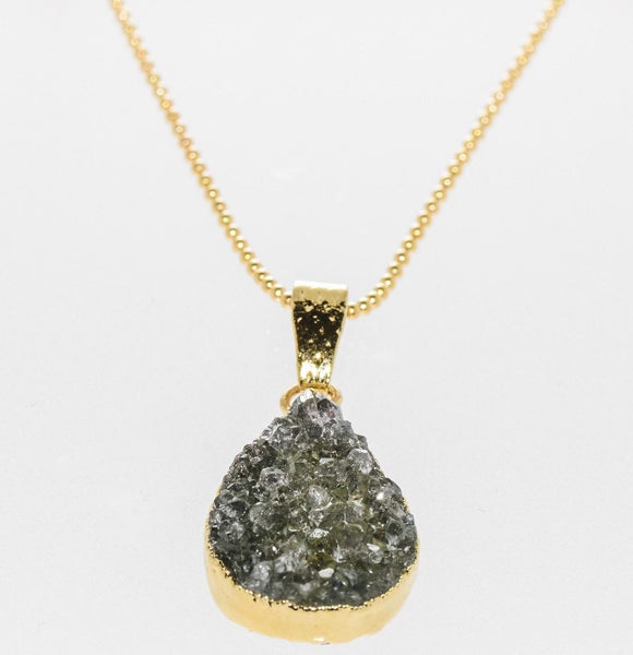 Amethyst Druzy Necklace 925 Silver 18k Gold Plated Gray Handmade - Jewelryland.com