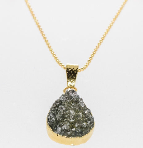 Amethyst Druzy Necklace 925 Silver 18k Gold Plated Gray Handmade - Jewelryland.com