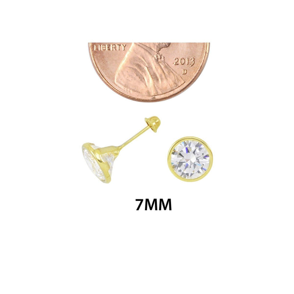 10k Yellow Gold Round White CZ Stud Earrings Screwbacks Bezel Setting 2mm-7mm - Jewelryland.com