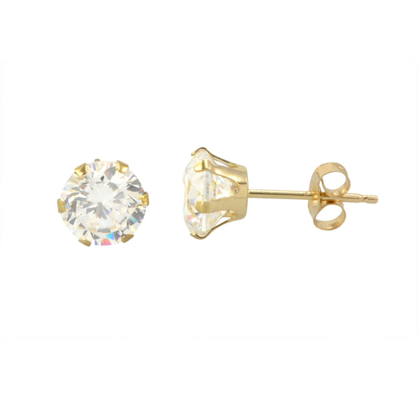 14k Yellow Gold 6 Prong Round Cubic Zirconia CZ Stud Earrings - Jewelryland.com