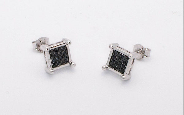925 Sterling Silver Black Square Cubic Zirconia Stud Earrings 9mm Pave - Jewelryland.com