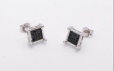 925 Sterling Silver Black Square Cubic Zirconia Stud Earrings 9mm Pave - Jewelryland.com