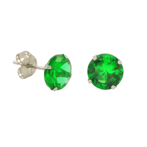 10k White Gold Green Emerald CZ Stud Earrings Cubic Zirconia Round Prong Set - Jewelryland.com