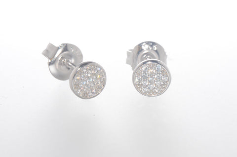 Sterling Silver CZ Stud Earrings Micropave Set Cubic Zirconia Stones 6mm Circle - Jewelryland.com