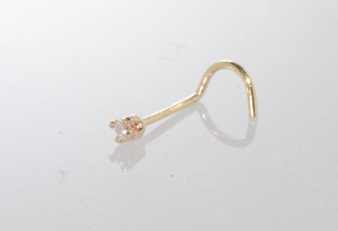 20g 14k Yellow Gold 1pt Genuine Diamond Nose Stud Nose Pin - Curved - Jewelryland.com