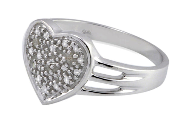 925 Sterling Silver Micropave .02 ct Diamond Heart Cocktail Ring Size 7.5 - Jewelryland.com