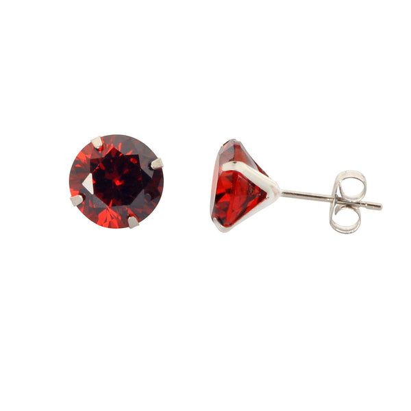14k White Gold Round Garnet Red Cubic Zirconia Stud Earrings Prong Set - Jewelryland.com