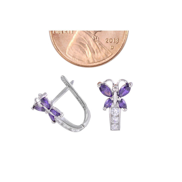 Sterling Silver Leverback Earrings Butterfly CZ Birthstone Colors - Two Color - Jewelryland.com