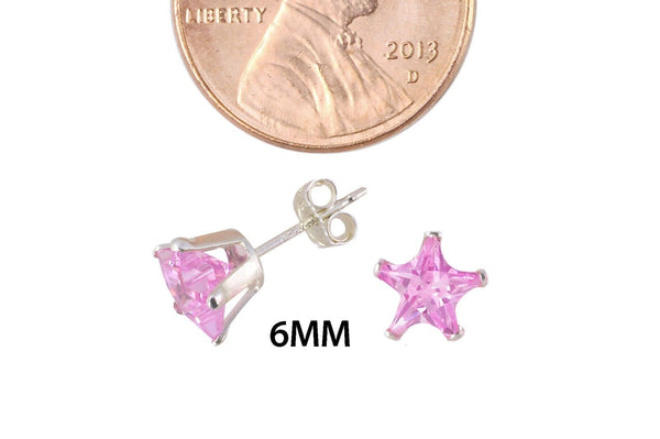 Pink Star Earrings CZ Studs 925 Silver - Jewelryland.com