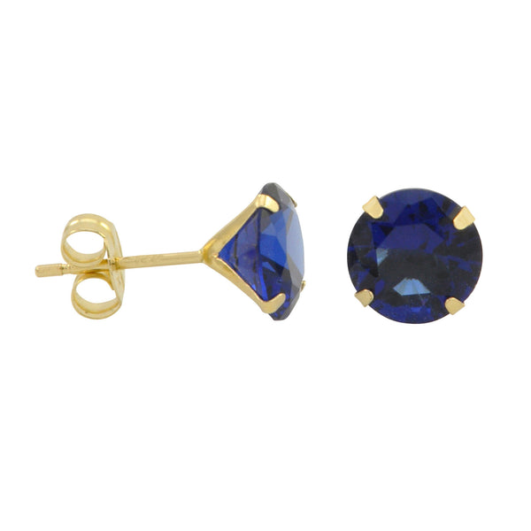 10k Yellow Gold Blue Sapphire CZ Stud Earrings Cubic Zirconia Round Prong Set - Jewelryland.com
