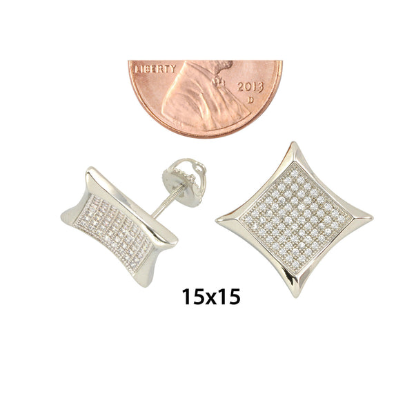Sterling Silver Screw Back Earrings White Pave Cubic Zirconia CZ 15mm Kite Shape - Jewelryland.com