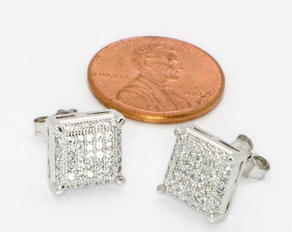 Sterling Silver Stud Earrings Clear Cubic Zirconia 3d Micropave 10mm - Jewelryland.com