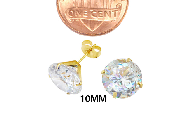 14k Yellow Gold Round CZ Cubic Zirconia Stud Earrings - Jewelryland.com