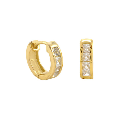 Sterling Silver Hoops 10k Gold Plated Huggie Earrings Cubic Zirconia 14mm x 4mm - Jewelryland.com
