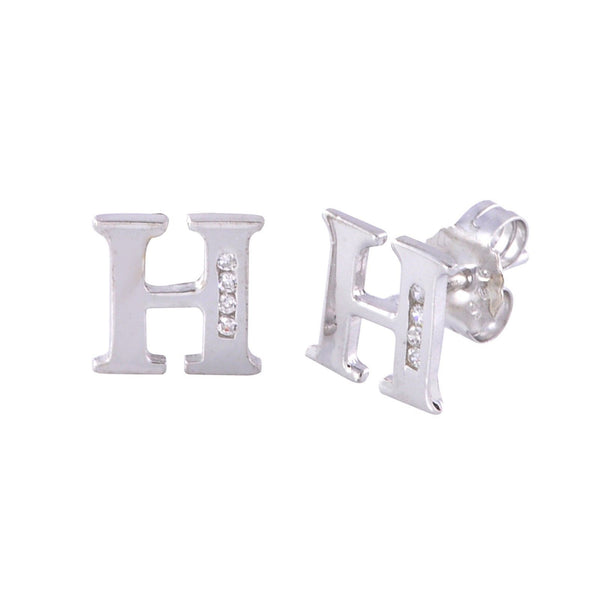 CZ Initial Letter Earrings 925 Sterling Silver All Letters Available A to Z - Jewelryland.com