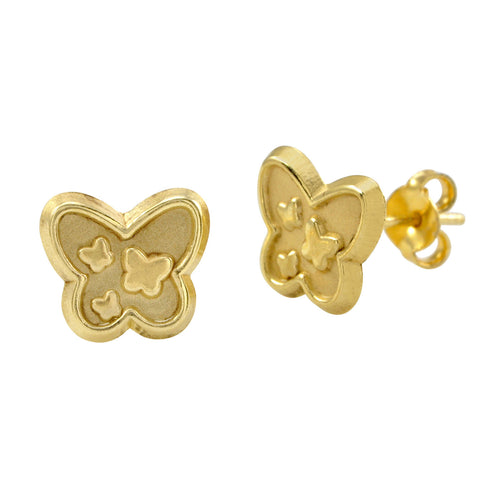 10k Yellow Gold Butterfly Earrings Floating Butterflies on Butterfly 8mm x 9mm - Jewelryland.com