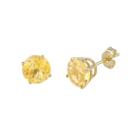 Round Citrine Stud Earrings Basket Set 14k Yellow Gold - Genuine Gemstone - Jewelryland.com