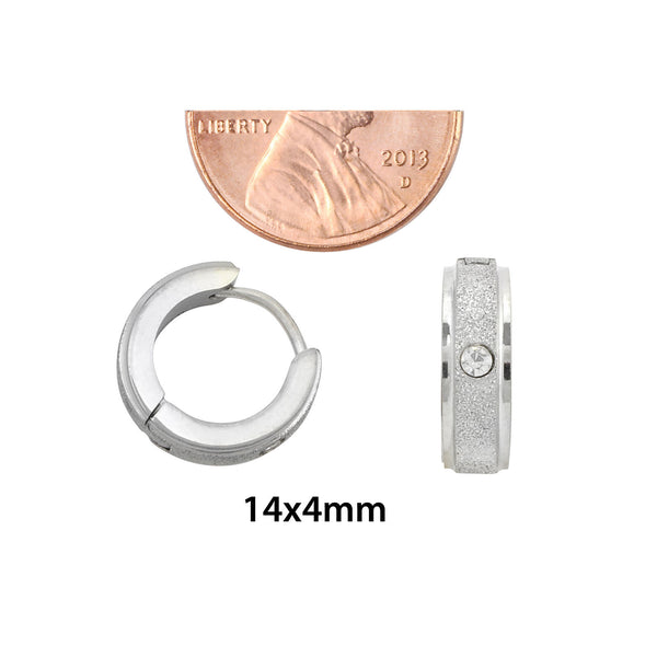 Stainless Steel Huggie Hinged Sparkle CZ Hoop Earrings 14mm - Jewelryland.com