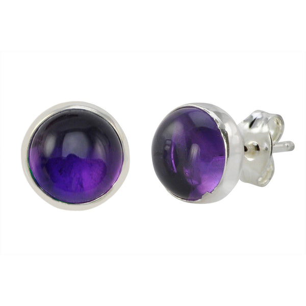 925 Sterling Silver Amethyst Gemstone Stud Earrings 9mm Round - Jewelryland.com
