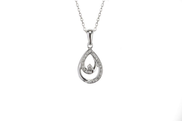 925 Sterling Silver Genuine Diamond Double Teardrop Pendant Necklace - Jewelryland.com