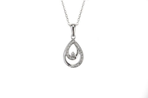 925 Sterling Silver Genuine Diamond Double Teardrop Pendant Necklace - Jewelryland.com
