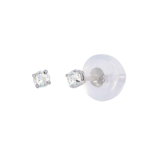 14k White Gold Clear CZ Round Basket Cubic Zirconia Stud Earrings Silicone Backs - Jewelryland.com