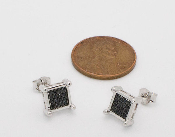 925 Sterling Silver Black Square Cubic Zirconia Stud Earrings 9mm Pave - Jewelryland.com