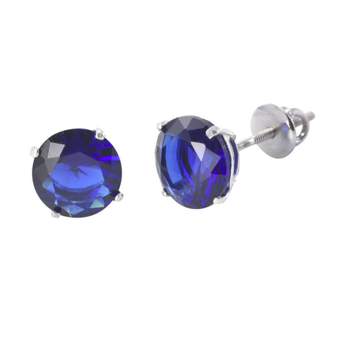 Sterling Silver Sapphire Cubic Zirconia Earrings Screwback CZs - Jewelryland.com