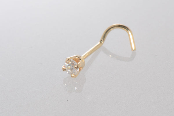 14k Yellow Gold 5pt Genuine Diamond Nose Stud 20g Nose Pin - Curved .05 cttw - Jewelryland.com