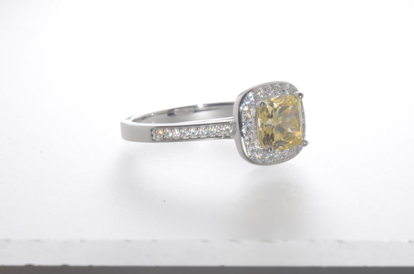 Sterling Silver 2ct Canary Yellow Princess Cut Designer Cubic Zirconia Ring - Jewelryland.com