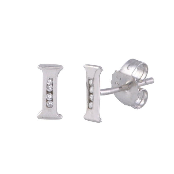 CZ Initial Letter Earrings 925 Sterling Silver All Letters Available A to Z - Jewelryland.com