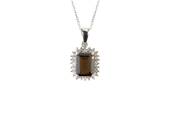 Sterling Silver 1.41ct Smoky Quartz and Diamond Necklace - Rectangle Gemstone - Jewelryland.com