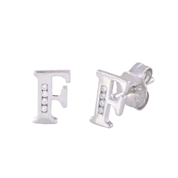 CZ Initial Letter Earrings 925 Sterling Silver All Letters Available A to Z - Jewelryland.com