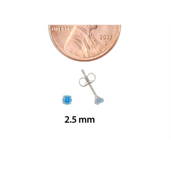 10k White Gold Blue Topaz CZ Stud Earrings Cubic Zirconia Round Prong Set - Jewelryland.com