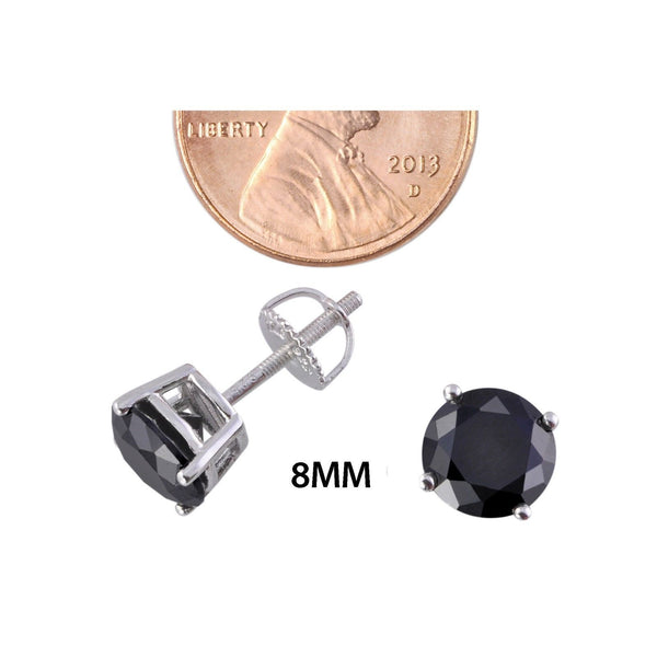 925 Sterling Silver Round Black CZ Stud Earrings Screwback Basket - Jewelryland.com