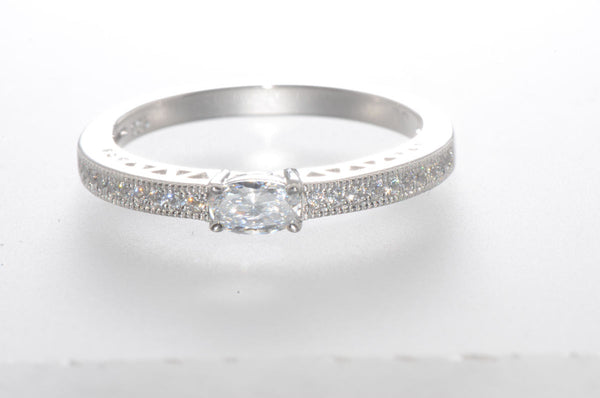 Sterling Silver Cubic Zirconia Ring with Rectangular Center Stone 2mm Wide Band - Jewelryland.com