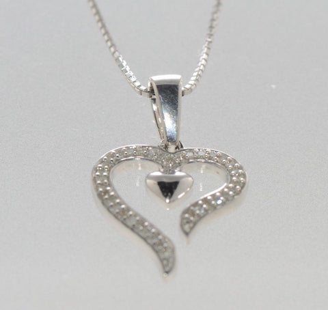 925 Sterling Silver Diamond Heart Necklace, 16" chain - .11ct - Jewelryland.com