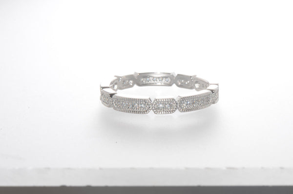 Sterling Silver Cubic Zirconia Elaborate Segmented Eternity Ring 3mm Wide Band - Jewelryland.com