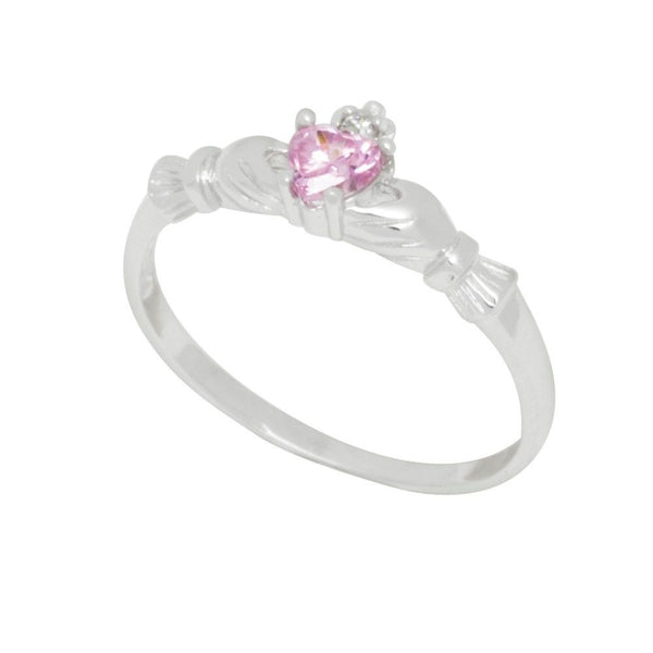 Sterling Silver Pink Cubic Zirconia Claddagh CZ Band Ring size 3 4 5 6 7 8 9 - Jewelryland.com