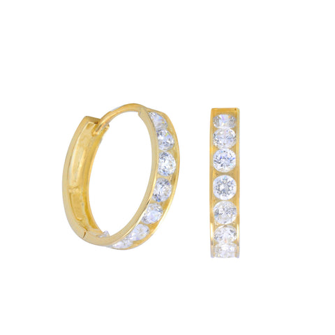 10k Yellow Gold Huggie Hoop Earrings Clear CZ Cubic Zirconia 14mm x 3mm - Jewelryland.com