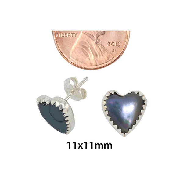 Sterling Silver Hematite Gemstone Earrings Heart-Shaped Studs 11mm - Jewelryland.com