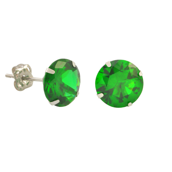 10k White Gold Green Emerald CZ Stud Earrings Cubic Zirconia Round Prong Set - Jewelryland.com
