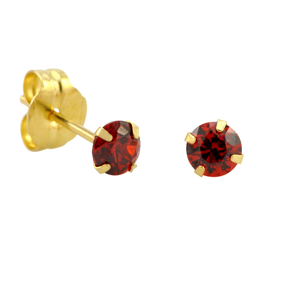 10k Yellow Gold Red Garnet CZ Stud Earrings Cubic Zirconia Round Prong Set - Jewelryland.com