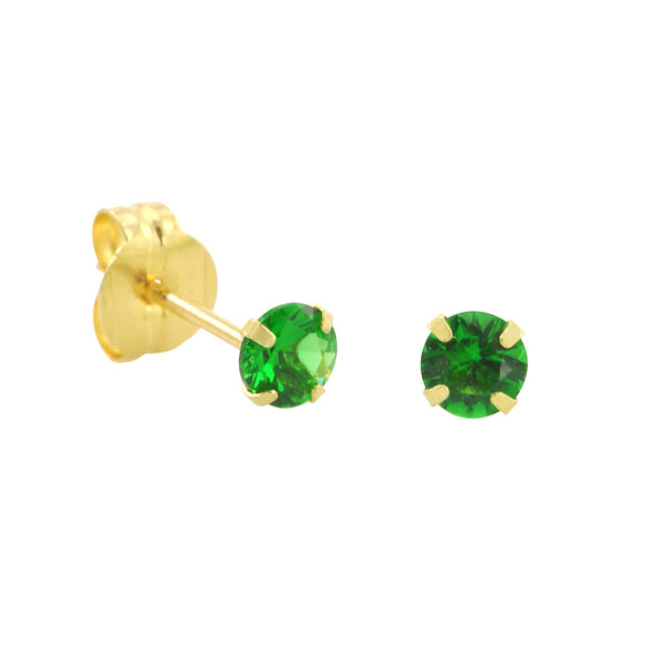 10k Yellow Gold Green Emerald CZ Stud Earrings Cubic Zirconia Round Prong Set - Jewelryland.com