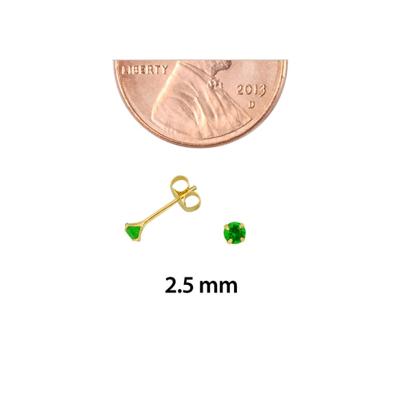 14k Yellow Gold Emerald Cubic Zirconia Stud Earrings Round Birthstone CZ - Jewelryland.com
