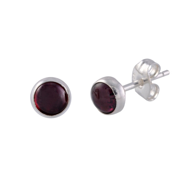 Sterling Silver Gemstone Earrings Garnet 6mm Round - Jewelryland.com
